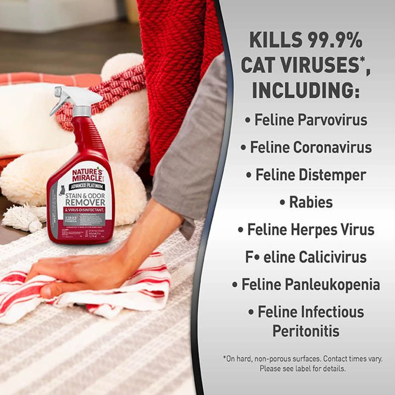 Nature's Miracle Advanced Platinum Cat Antibacterial Stain Remover & Odor Eliminator Spray, 32-oz Bottle 9 Nature's Miracle Advanced Platinum Cat Antibacterial Stain Remover & Odor Eliminator Spray, 32-oz Bottle - Image 7