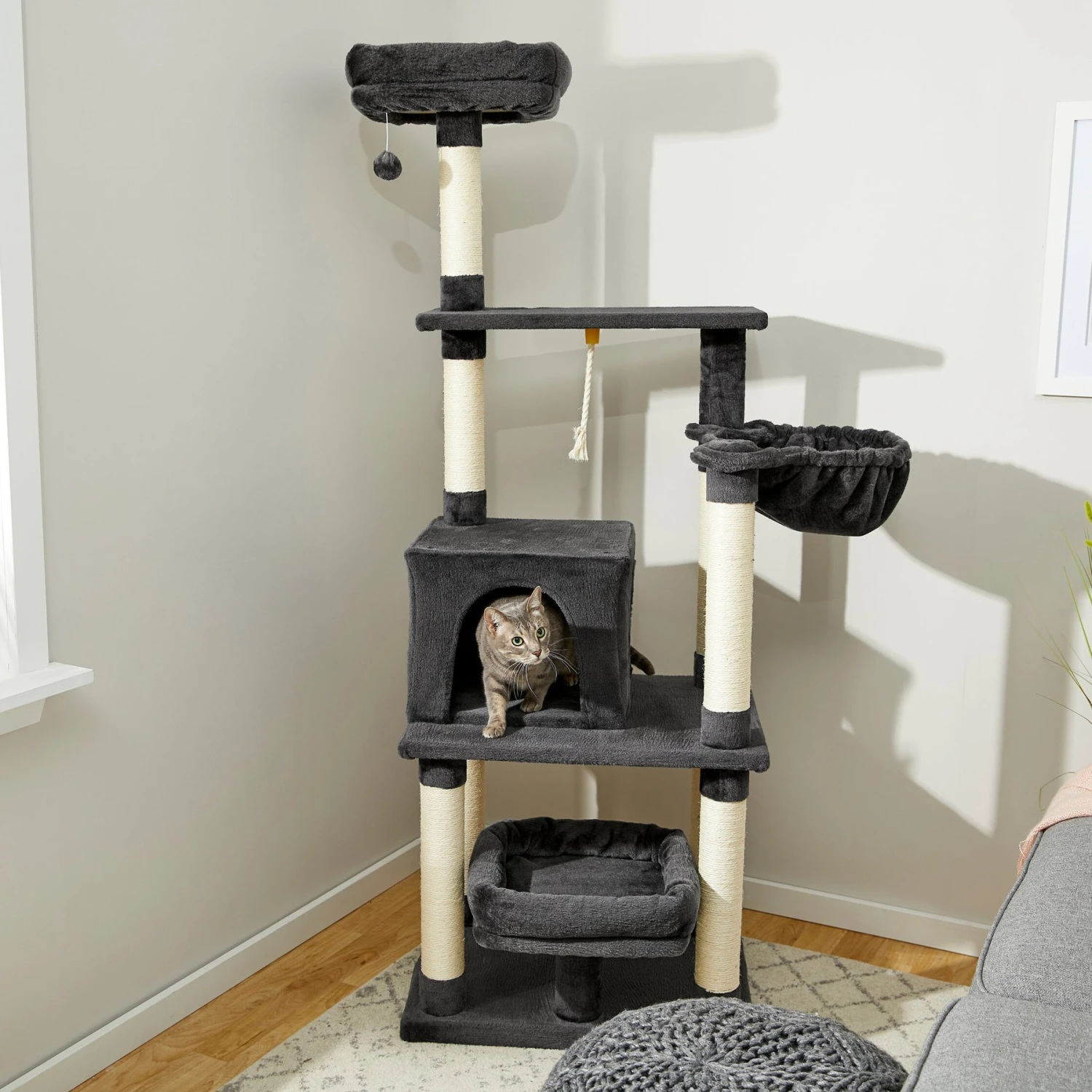 Frisco 66-in Cat Tree With Bed, Condo, Lounge Basket & Top Perch 3 Frisco 66-in Cat Tree With Bed, Condo, Lounge Basket & Top Perch