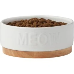 Frisco Round Meow Non-skid Ceramic Cat Bowl With Wood Base 11 Frisco Round Meow Non-skid Ceramic Cat Bowl With Wood Base -Cat Supply Store 256078 PT3. AC SS1800 V1615313181