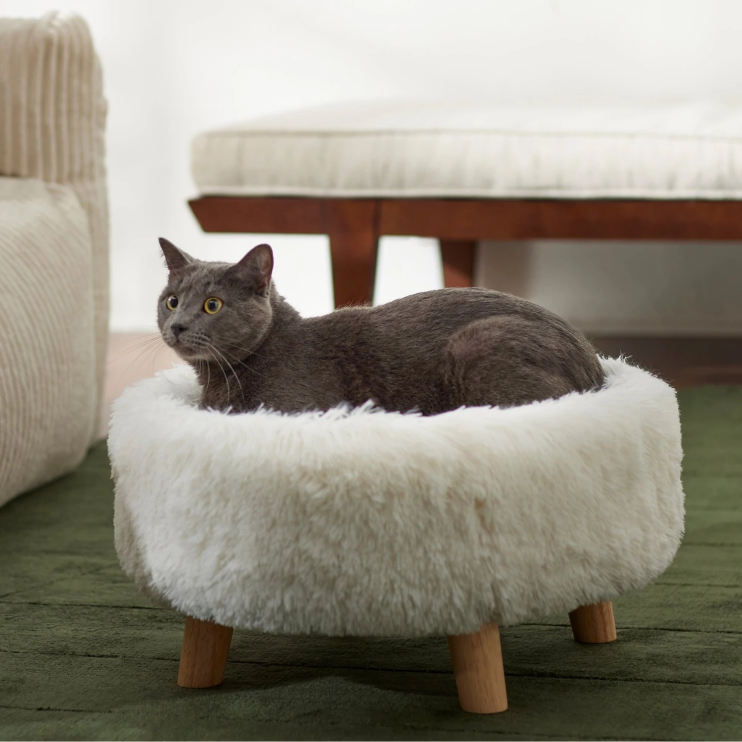 Frisco Eyelash Fur Round Elevated Cat Bed 3 Frisco Eyelash Fur Round Elevated Cat Bed