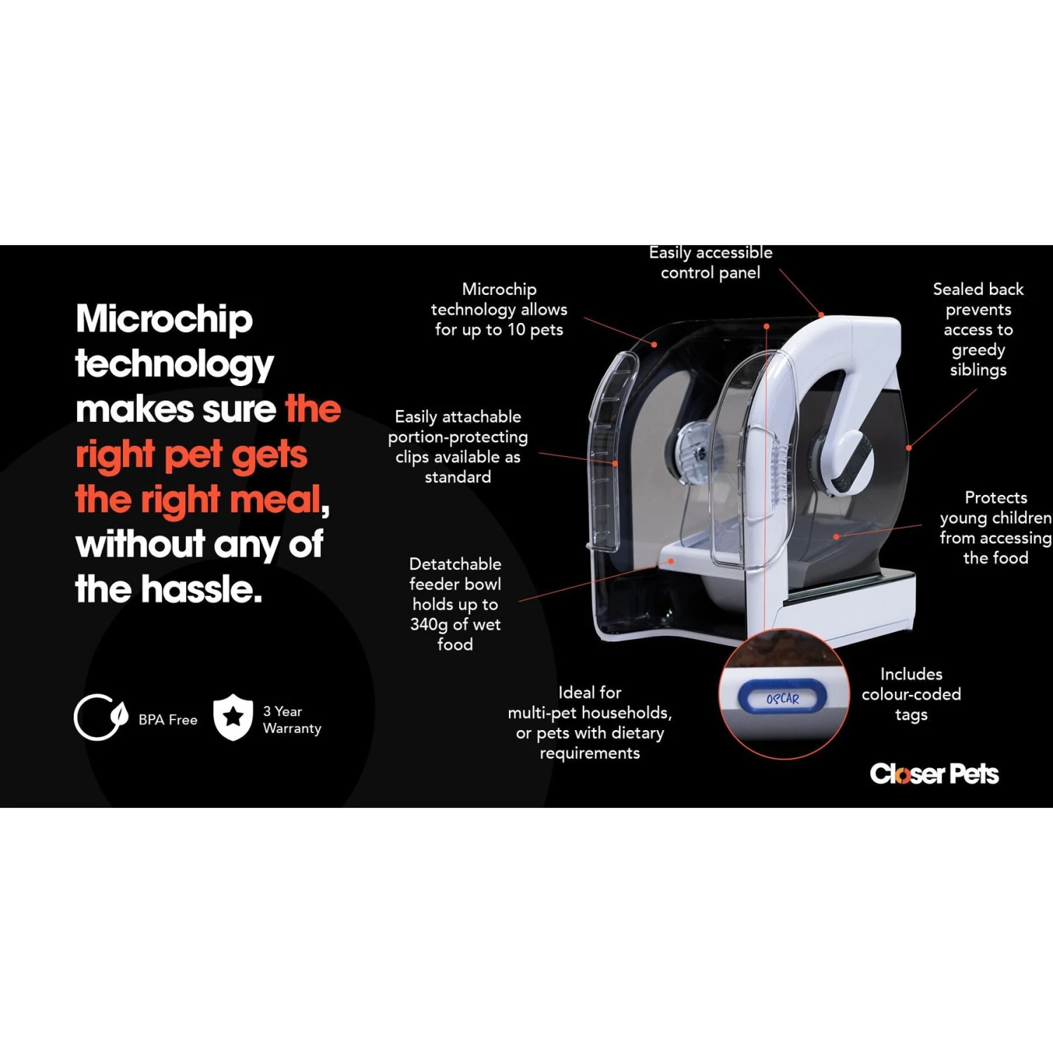 Closer Pets MiBowl Microchip Dog & Cat Feeder, White & Black 9 Closer Pets MiBowl Microchip Dog & Cat Feeder, White & Black - Image 7