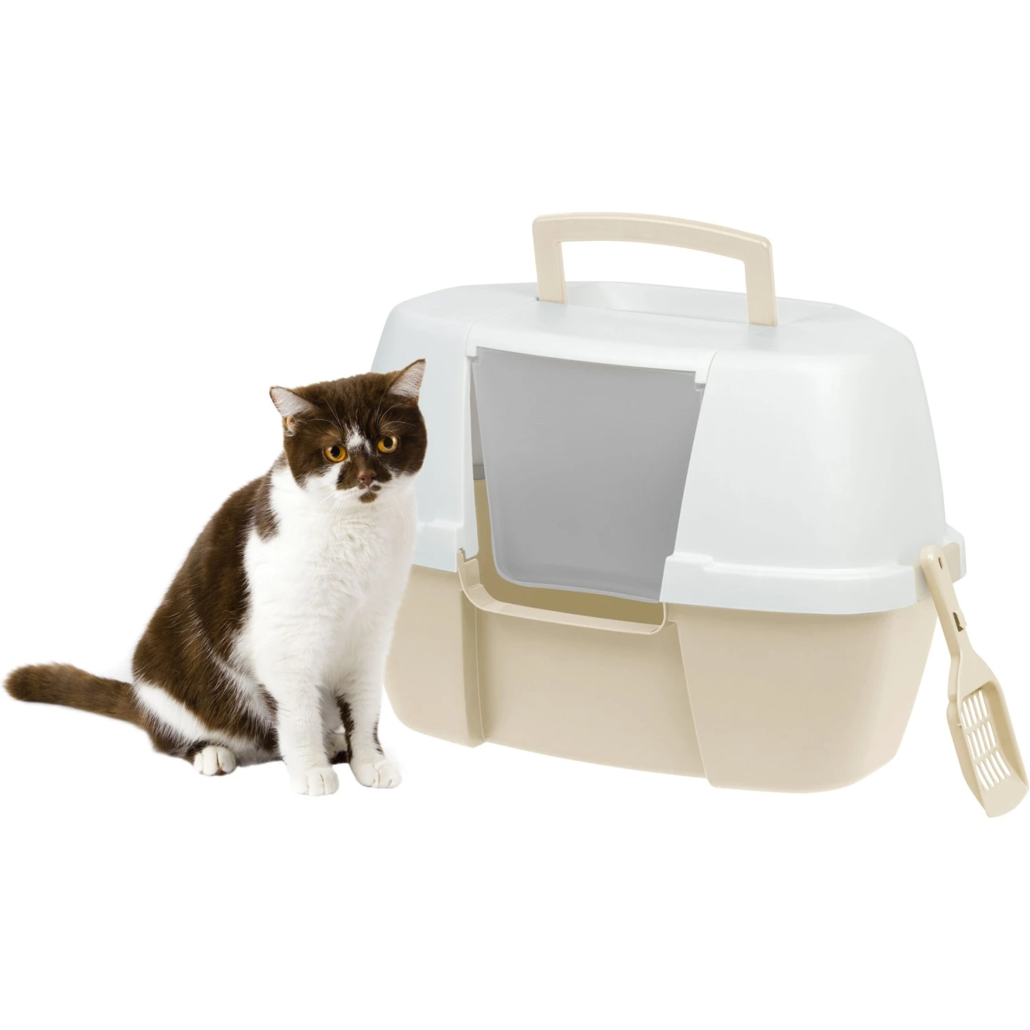 IRIS USA Hooded Corner Cat Litter Box With Front Door Flap & Scoop 3 IRIS USA Hooded Corner Cat Litter Box With Front Door Flap & Scoop