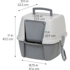 IRIS USA Enclosed Cat Litter Box With Front Door Flap & Scoop, Gray, Jumbo -Cat Supply Store 846614 PT1. AC SS1800 V1683835872
