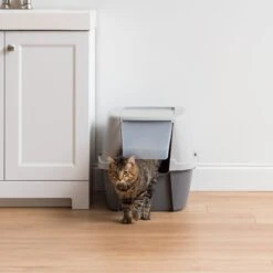 IRIS USA Enclosed Cat Litter Box With Front Door Flap & Scoop, Gray, Jumbo -Cat Supply Store 846614 PT2. AC SS1800 V1683834899