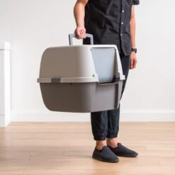 IRIS USA Enclosed Cat Litter Box With Front Door Flap & Scoop, Gray, Jumbo -Cat Supply Store 846614 PT3. AC SS1800 V1683834929