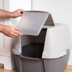 IRIS USA Enclosed Cat Litter Box With Front Door Flap & Scoop, Gray, Jumbo -Cat Supply Store 846614 PT4. AC SS1800 V1683836178
