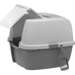 IRIS USA Enclosed Cat Litter Box With Front Door Flap & Scoop, Gray, Jumbo -Cat Supply Store 846614 PT8. AC SS1800 V1683836300