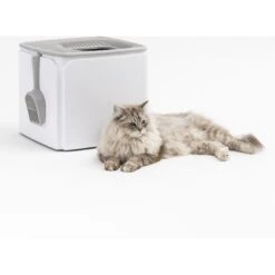 IRIS USA Premium Square Top Entry Cat Litter Box With Scoop, White & Gray, Large -Cat Supply Store 846654 PT8. AC SS1800 V1683211470